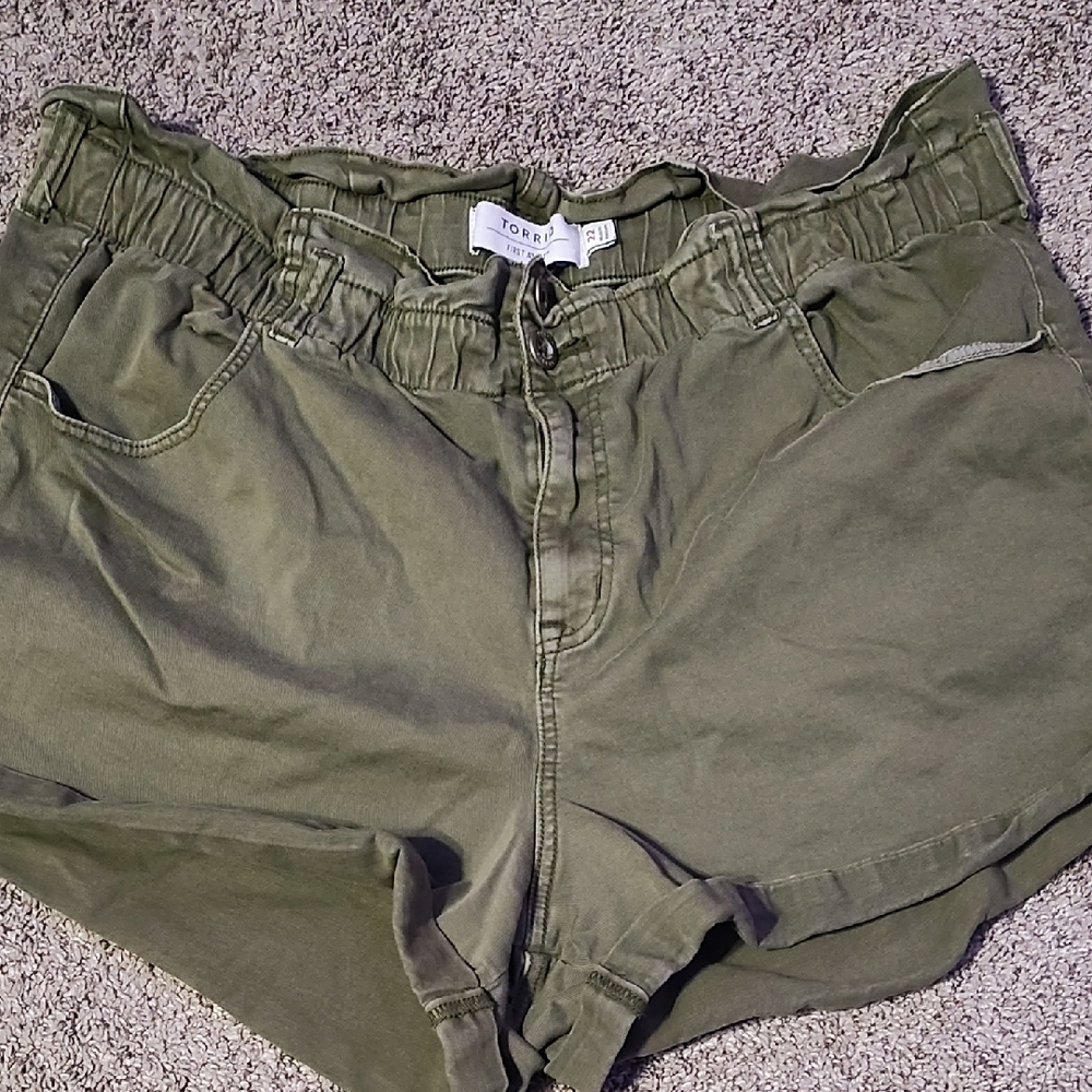 torrid Olive Green High-Rise Paperbag Shorts
